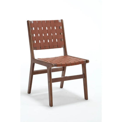 Chaise de salle à manger en cuir tressé, pieds en bois massif, convenant à la salle à manger et au salon.