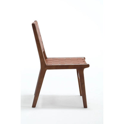 Chaise de salle à manger en cuir tressé, pieds en bois massif, convenant à la salle à manger et au salon.