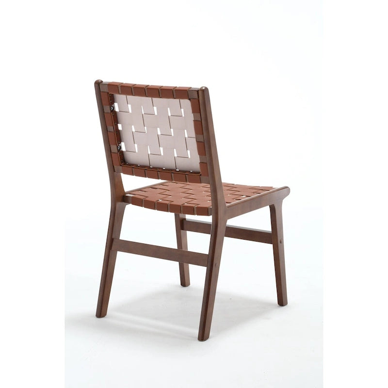 Chaise de salle à manger en cuir tressé, pieds en bois massif, convenant à la salle à manger et au salon.