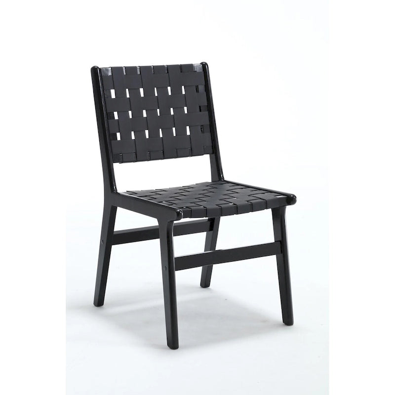 Chaise de salle à manger en cuir tressé, pieds en bois massif, convenant à la salle à manger et au salon.
