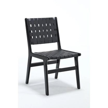 Chaise de salle à manger en cuir tressé, pieds en bois massif, convenant à la salle à manger et au salon.