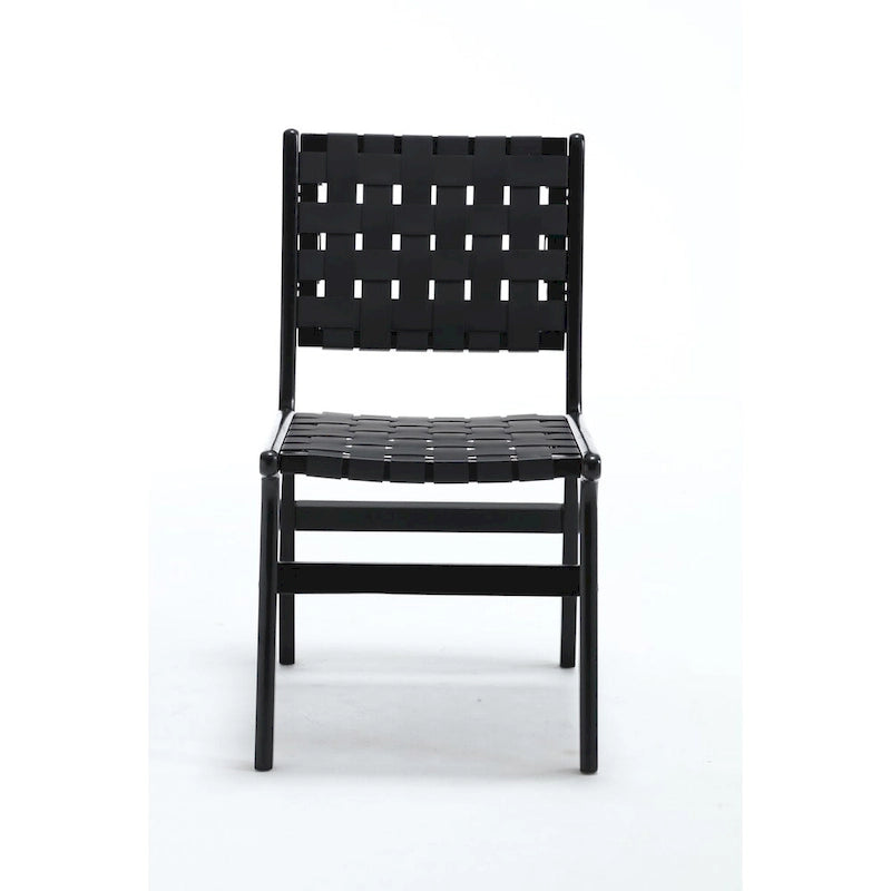 Chaise de salle à manger en cuir tressé, pieds en bois massif, convenant à la salle à manger et au salon.