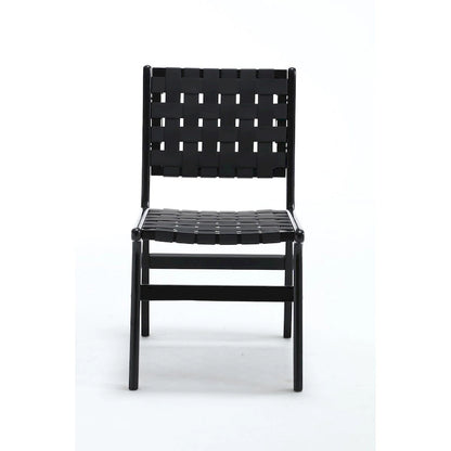 Chaise de salle à manger en cuir tressé, pieds en bois massif, convenant à la salle à manger et au salon.