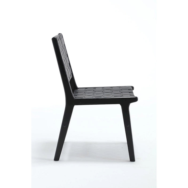 Chaise de salle à manger en cuir tressé, pieds en bois massif, convenant à la salle à manger et au salon.