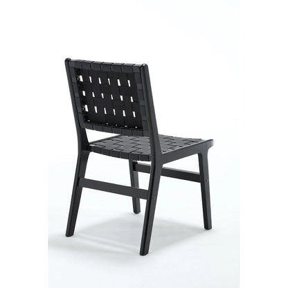 Chaise de salle à manger en cuir tressé, pieds en bois massif, convenant à la salle à manger et au salon.