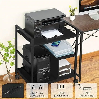 Support d'imprimante avec station de charge et ports USB, grand modèle à 3 niveaux - 61 cm (P) x 47,3 cm (L) x 78,8 cm (H)