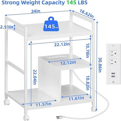 Support d'imprimante avec station de charge et ports USB, grand modèle à 3 niveaux - 61 cm (P) x 47,3 cm (L) x 78,8 cm (H)