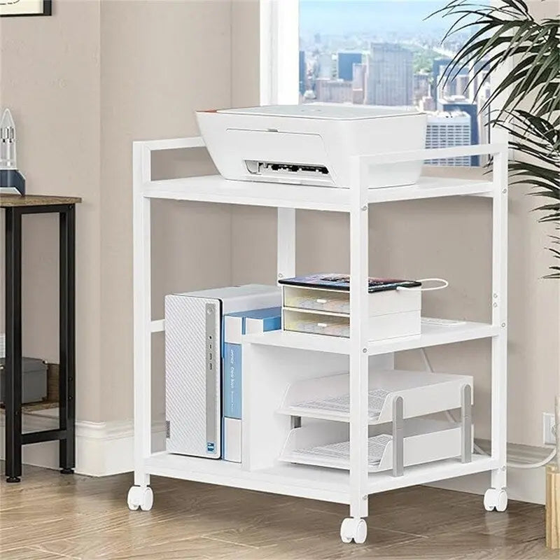 Support d'imprimante avec station de charge et ports USB, grand modèle à 3 niveaux - 61 cm (P) x 47,3 cm (L) x 78,8 cm (H)