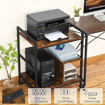 Support d'imprimante avec station de charge et ports USB, grand modèle à 3 niveaux - 61 cm (P) x 47,3 cm (L) x 78,8 cm (H)