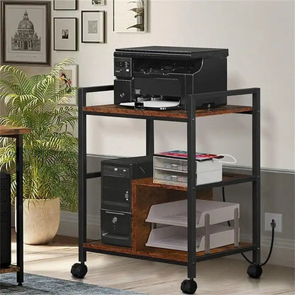 Support d'imprimante avec station de charge et ports USB, grand modèle à 3 niveaux - 61 cm (P) x 47,3 cm (L) x 78,8 cm (H)