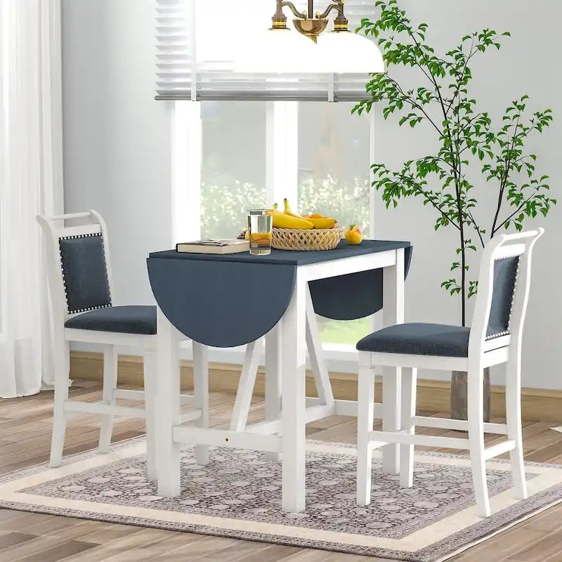 Ensemble de table à manger 3 pièces en bois, hauteur comptoir, à abattants