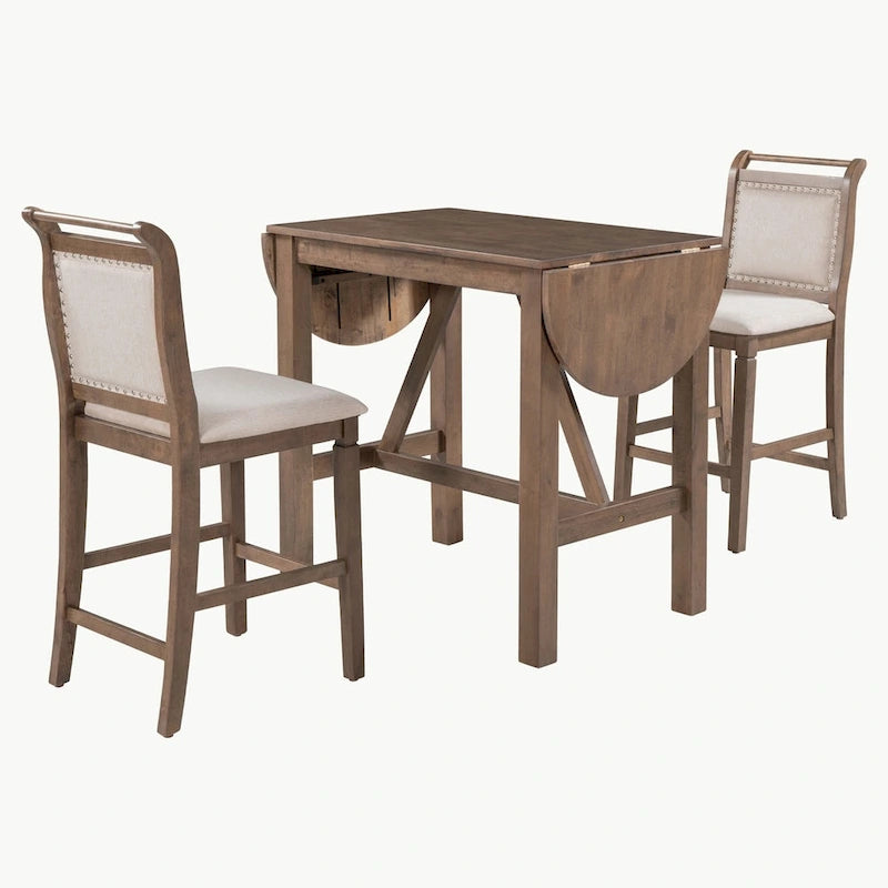 Ensemble de table à manger 3 pièces en bois, hauteur comptoir, à abattants