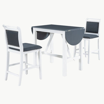 Ensemble de table à manger 3 pièces en bois, hauteur comptoir, à abattants