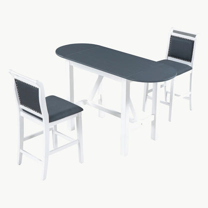 Ensemble de table à manger 3 pièces en bois, hauteur comptoir, à abattants