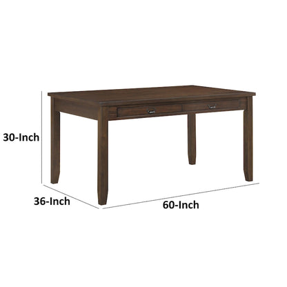 Table de salle à manger Humpty de 152 cm (60 pouces), plateau rectangulaire, 2 tiroirs, bois brun cerisier
