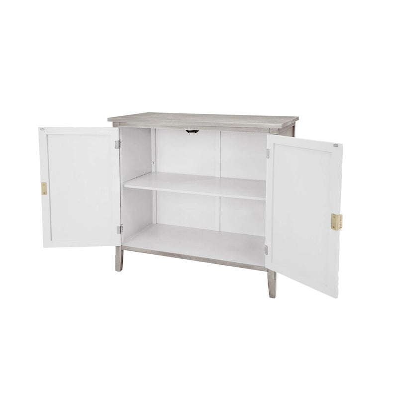 Meuble à 2 portes, style américain, idéal pour la chambre, le salon ou le bureau, gris et blanc.