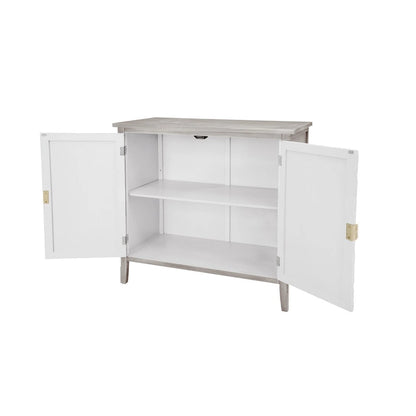 Meuble à 2 portes, style américain, idéal pour la chambre, le salon ou le bureau, gris et blanc.