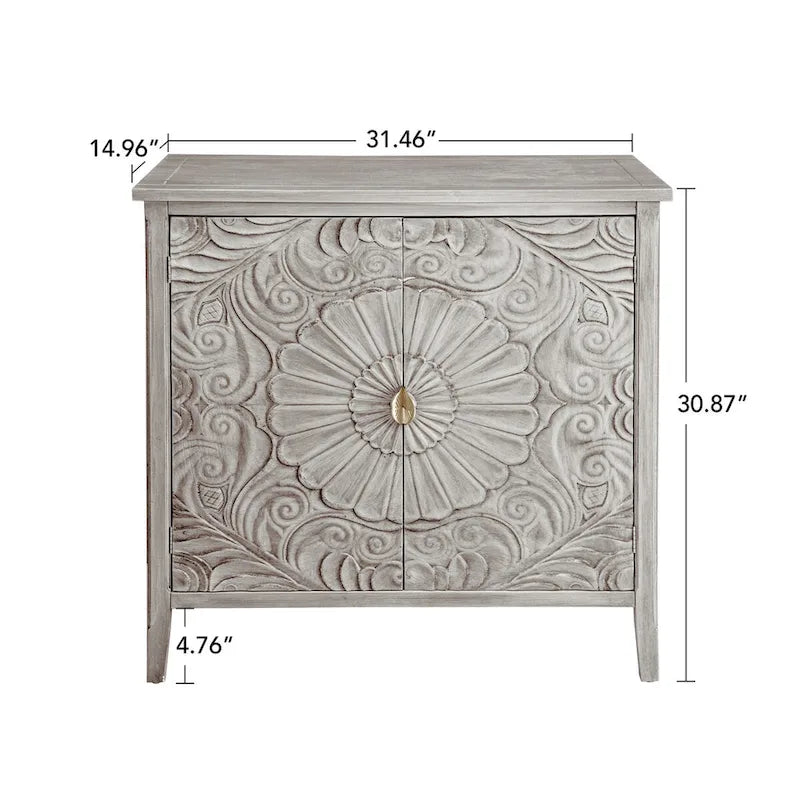 Meuble à 2 portes, style américain, idéal pour la chambre, le salon ou le bureau, gris et blanc.
