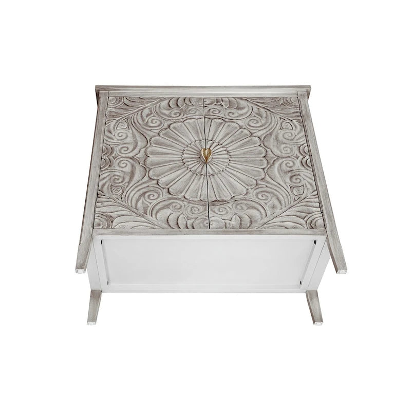 Meuble à 2 portes, style américain, idéal pour la chambre, le salon ou le bureau, gris et blanc.