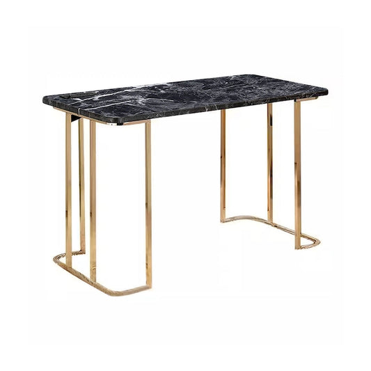 Bureau Jenny 119 cm, prise USB, pieds en métal doré, revêtement en faux marbre noir