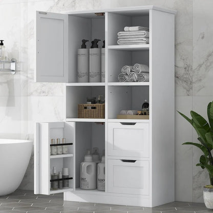 Meuble de rangement pour salle de bain avec portes et tiroirs, étagère ouverte, étagère réglable
