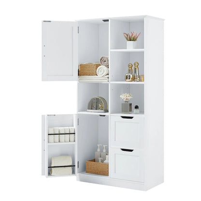 Meuble de rangement pour salle de bain avec portes et tiroirs, étagère ouverte, étagère réglable