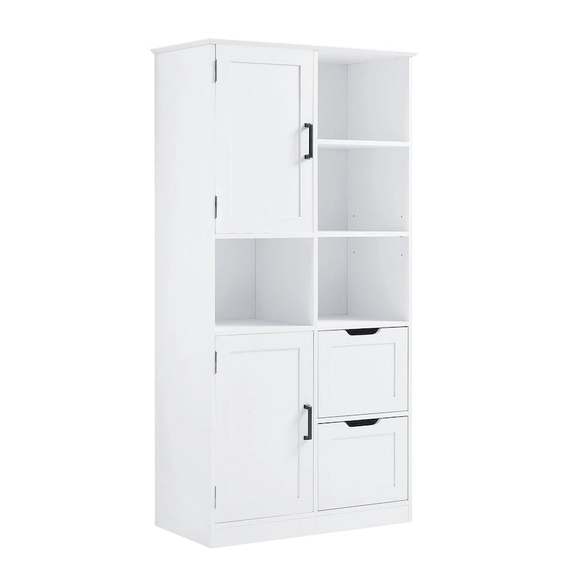 Meuble de rangement pour salle de bain avec portes et tiroirs, étagère ouverte, étagère réglable