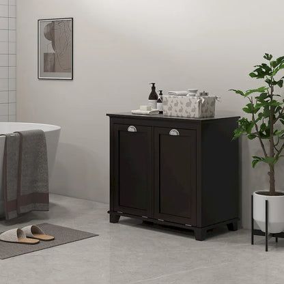 Meuble de rangement pour salle de bain avec panier à linge à double ouverture inclinable