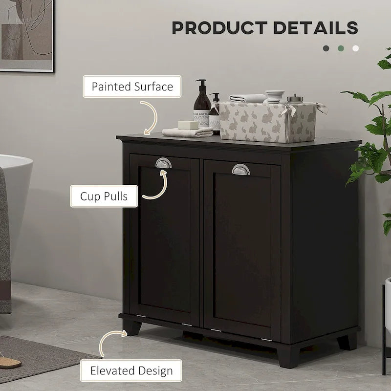 Meuble de rangement pour salle de bain avec panier à linge à double ouverture inclinable