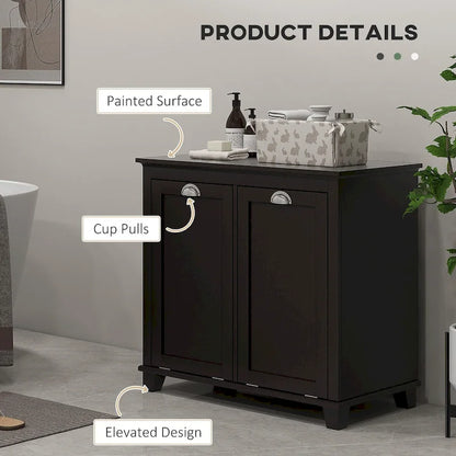 Meuble de rangement pour salle de bain avec panier à linge à double ouverture inclinable