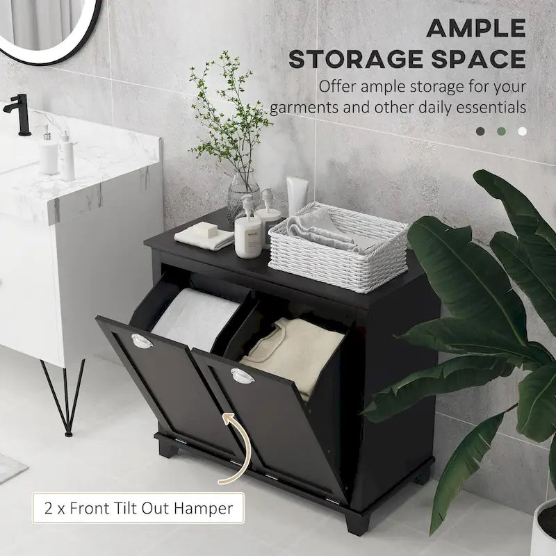 Meuble de rangement pour salle de bain avec panier à linge à double ouverture inclinable