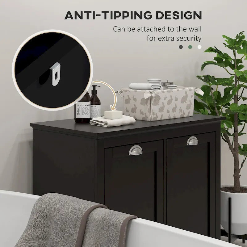 Meuble de rangement pour salle de bain avec panier à linge à double ouverture inclinable