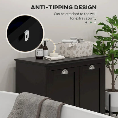 Meuble de rangement pour salle de bain avec panier à linge à double ouverture inclinable