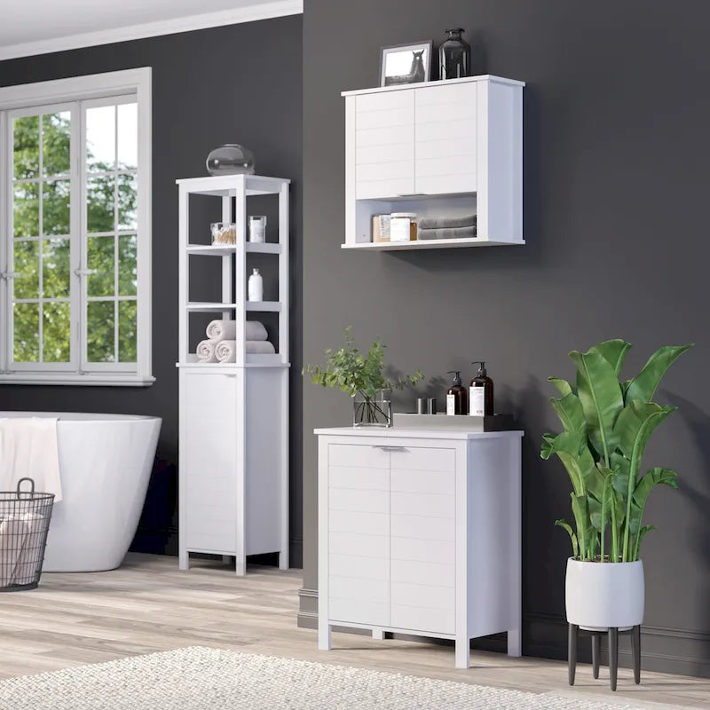 Armoire de rangement haute à une porte RiverRidge Madison pour salle de bain, avec étagères intérieures ouvertes et réglables