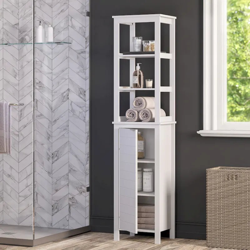 Armoire de rangement haute à une porte RiverRidge Madison pour salle de bain, avec étagères intérieures ouvertes et réglables