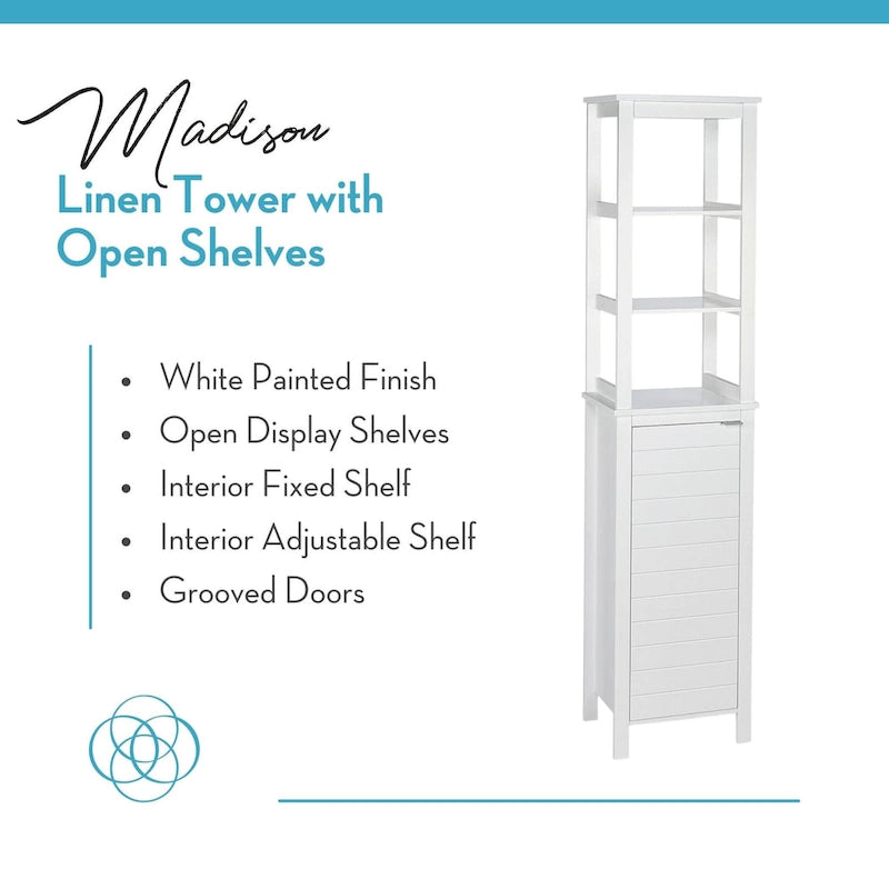 Armoire de rangement haute à une porte RiverRidge Madison pour salle de bain, avec étagères intérieures ouvertes et réglables