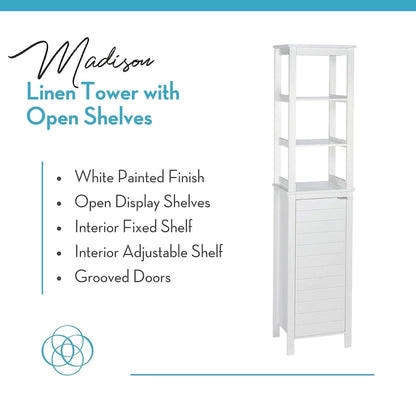 Armoire de rangement haute à une porte RiverRidge Madison pour salle de bain, avec étagères intérieures ouvertes et réglables