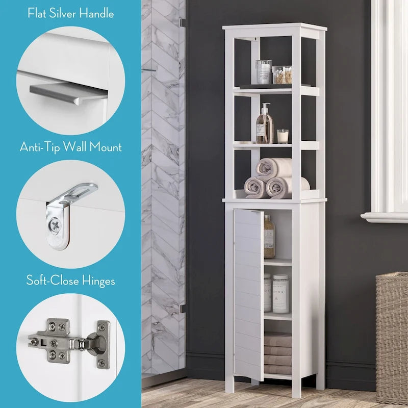 Armoire de rangement haute à une porte RiverRidge Madison pour salle de bain, avec étagères intérieures ouvertes et réglables