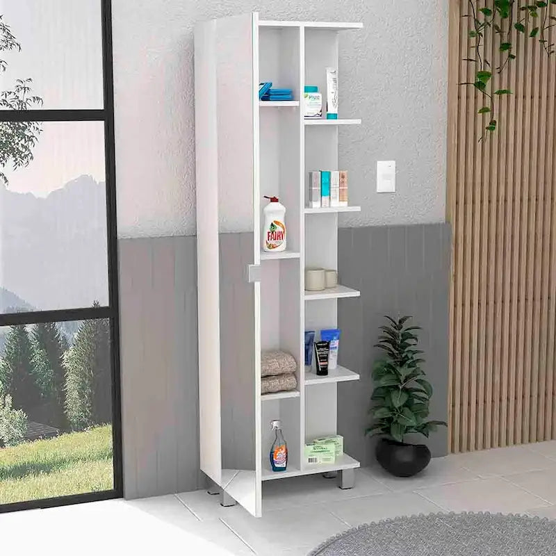 Armoire à linge avec miroir Reno, quatre étagères intérieures, finition wengé noir