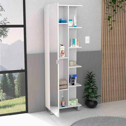 Armoire à linge avec miroir Reno, quatre étagères intérieures, finition wengé noir