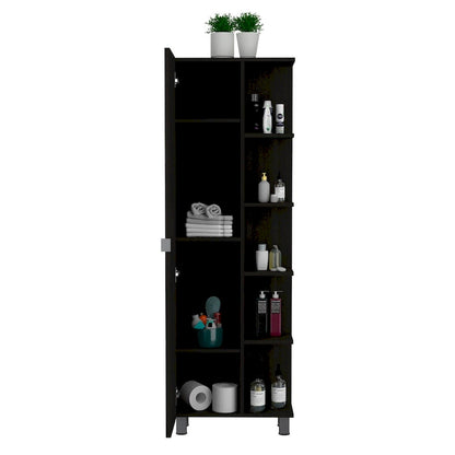 Armoire à linge avec miroir Reno, quatre étagères intérieures, finition wengé noir