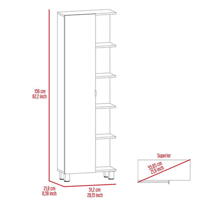 Armoire à linge avec miroir Reno, quatre étagères intérieures, finition wengé noir