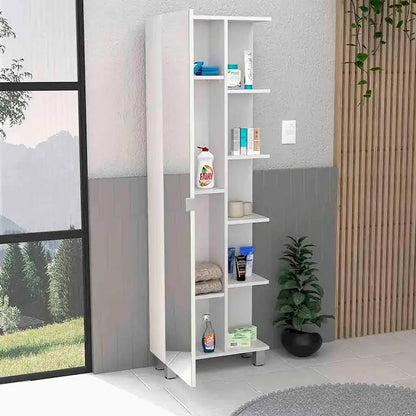 Armoire à linge avec miroir Reno, quatre étagères intérieures, finition wengé noir