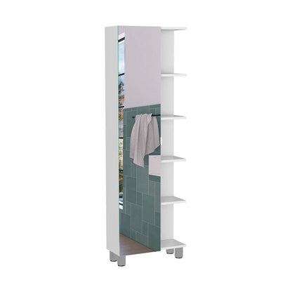Armoire à linge avec miroir Reno, quatre étagères intérieures, finition wengé noir