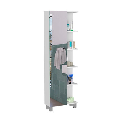 Armoire à linge avec miroir Reno, quatre étagères intérieures, finition wengé noir