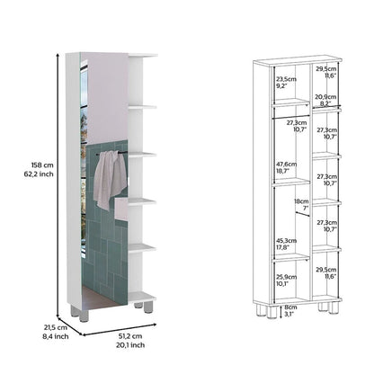 Armoire à linge avec miroir Reno, quatre étagères intérieures, finition wengé noir