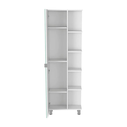 Armoire à linge avec miroir Reno, quatre étagères intérieures, finition wengé noir