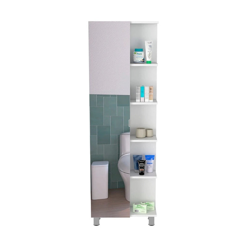 Armoire à linge avec miroir Reno, quatre étagères intérieures, finition wengé noir