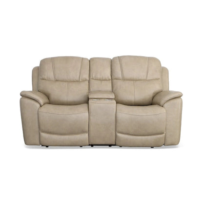 Canapé deux places inclinable électrique zéro gravité en cuir Crew avec console, appuie-têtes et soutien lombaire électriques par Flexsteel