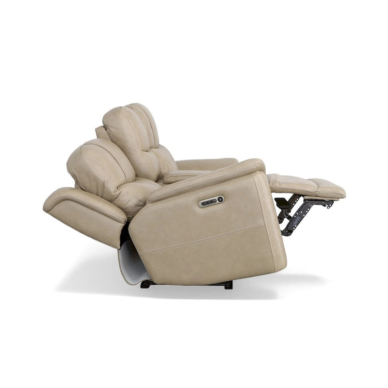 Canapé deux places inclinable électrique zéro gravité en cuir Crew avec console, appuie-têtes et soutien lombaire électriques par Flexsteel